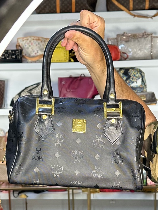 MCM Handbags - MCM Black Visetos Boston Bag
